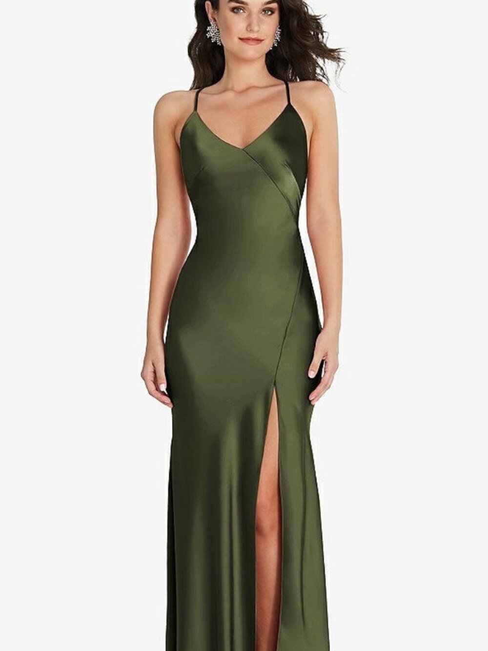 After Six 6854....V-Neck Convertible Strap Bias Slip Dress...Olive Green...Sz S